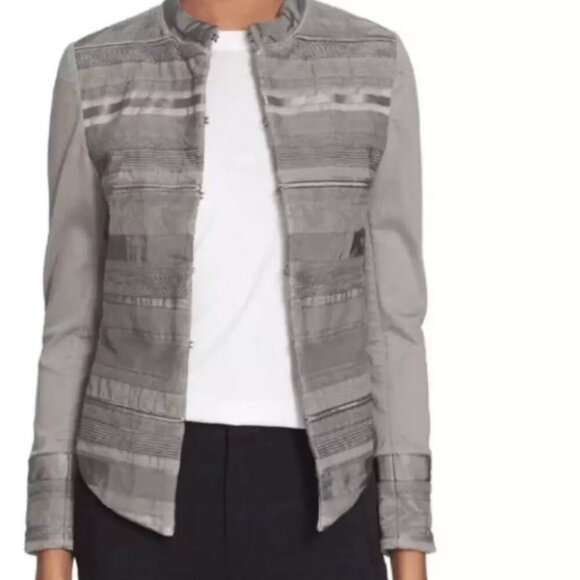 SUPERFINE Jackets & Blazers - SUPERFINE Rap Ribbon Trim Jacket in Gray with Hook Closures L